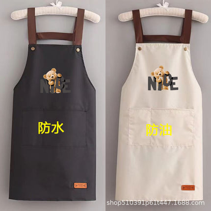 2024 apron waterproof and oil-proof men's and women's kitchen cooking waist bear simple strap pocket restaurant work clothes can be set