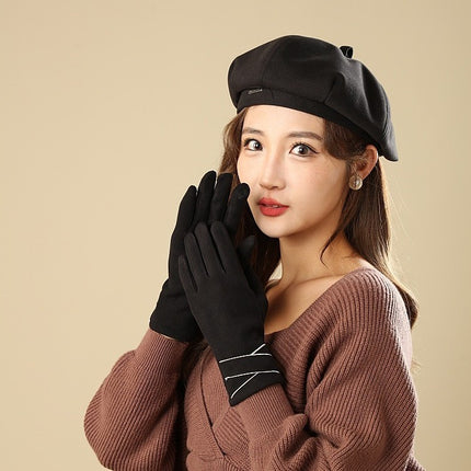 Women's Winter Gloves, German Velvet, Warm and Cold-Proof, Touch Screen for Cycling and Driving, Simple Outdoor Students, Cross-Border Touch Screen, Convenient