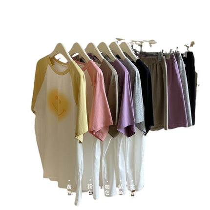 [Ice pure cotton contrast color smiley face home wear suit]]