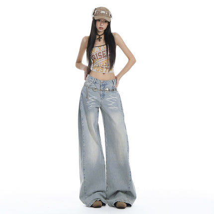 Spice Girls light blue Loose Wide Leg Jeans Women's 2025 Spring and Summer New Style Straight High Waist Slimming All-match Mop Pants