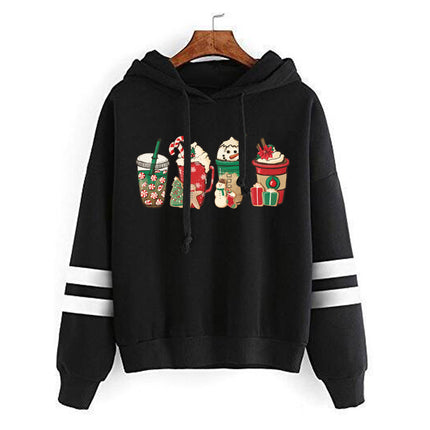 Cross-border foreign trade Europe and the United States Christmas cup printing parallel bars hooded hoodie men's and women's European size autumn and winter coat