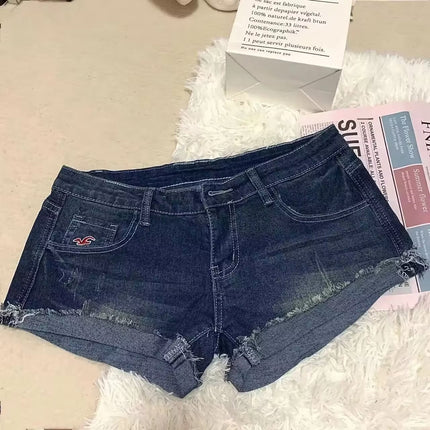 American Style Hot Girl Low Waist Hip Denim Shorts Women's Summer Slim-Fit Curled Stretch Slimming Hot Pants