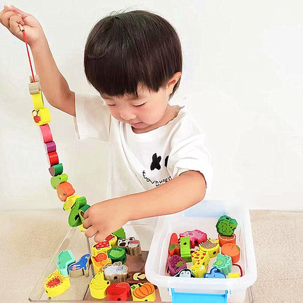Cross-border Wooden Beads 100 Infant Wooden Rope-wearing Educational Mentation Training Building Blocks Toys for 1-6 Years Old Boys and Girls