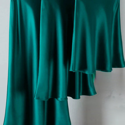 High-Quality Elastic Waist Triacetate Skirt for Women, Peacock Green, Elegant, Retro, Slimming and Drapedy Satin