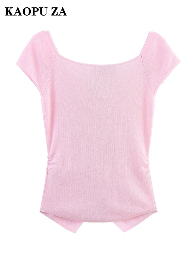 Kaopu Za 2025 New Summer Design Pleated Decorative Knitwear Fashionable and Elegant Sleeveless Top Trendy