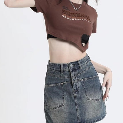 Anti-glare High Waist Denim Skirt Women's Summer New American Style Spice Girl Slimming Straight A- line Hip Short Skirt