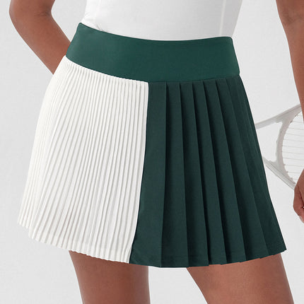 Spring and summer new contrast color yoga skirt tight elastic golf tennis skirt anti-light running sports skirt women