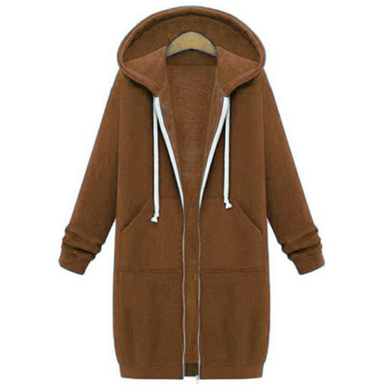 AliExpress Ebay Amazon Autumn and Winter Women's European and American Hooded Long Sleeve Long Sweater Fleece Zipper Coat Women