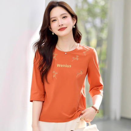 Summer T-Shirt for Petite Women, Korean Style, Loose Fit, Versatile, Casual, Stylish, Fashionable, Round Neck, Elegant Women's T-Shirt, Wholesale