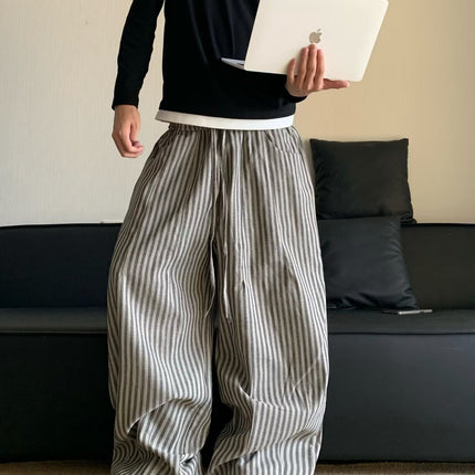 Spring and Autumn Japanese Retro Lazy Loose Vertical Striped Casual Pants Unisex Versatile Trendy Brand Straight-Leg Floor-Length Pants