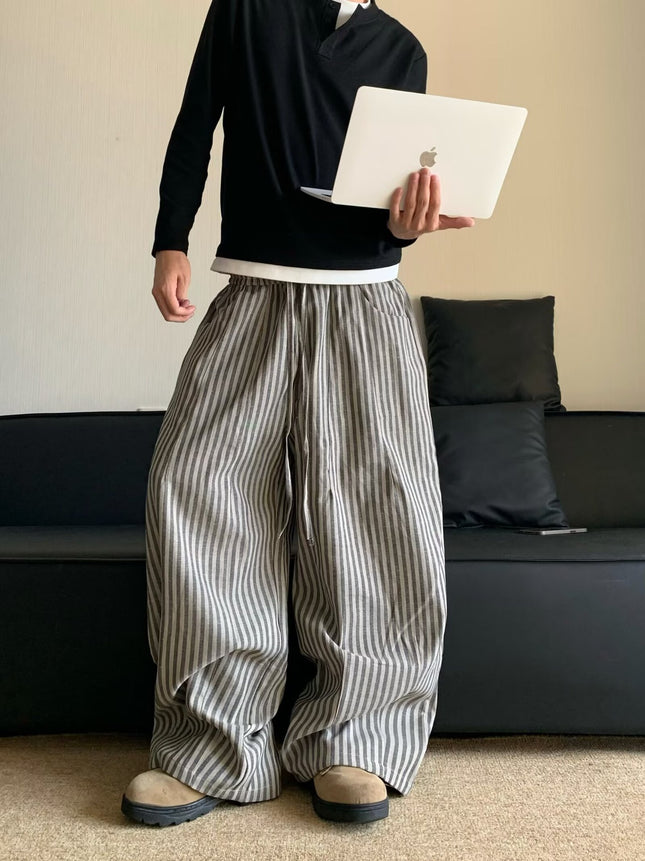 Spring and Autumn Japanese Retro Lazy Loose Vertical Striped Casual Pants Unisex Versatile Trendy Brand Straight-Leg Floor-Length Pants
