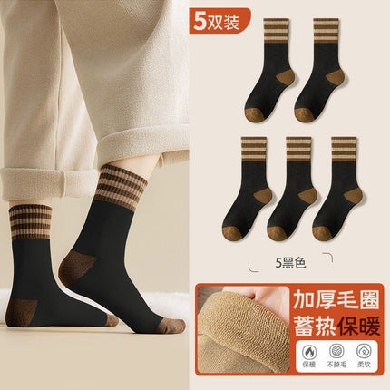 Socks Women's Mid-barrel Autumn and Winter fleece-lined Thickened Moon Socks Winter Warm Trendy All-match Stacked Socks