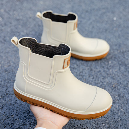 Foreign trade couple's rain shoes men's and women's outdoor waterproof non-slip rubber shoes short tube fashion rain boots men's fleece-lined wear-resistant water shoes