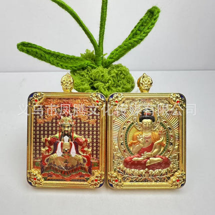 Five-Pronged Protector Square Pendant Buddha Amulet Xizang-Style Brass Gilded Zodiac Year Five-Pronged Protector Jewelry