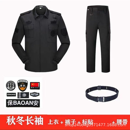Security Work Clothes Spring and Autumn Suit Black Training Jacket Twill Straight Security Coat Autumn and Winter Long-Sleeved Security Uniform