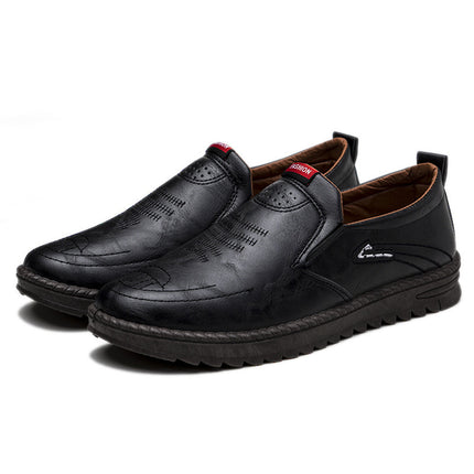 2026 Spring New Casual Leather Shoes with Hand-Sewn Stitching, Thickened Non-Slip Rubber Sole, Slip-On Shoes, Dad Shoes