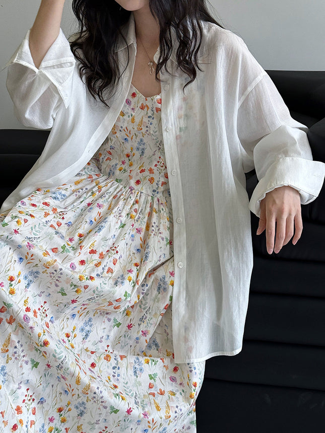 Luxi Design Sense Tencel Back Split Strap Shirt Women's Summer New Long Sleeve Sunscreen Thin Jacket 3582