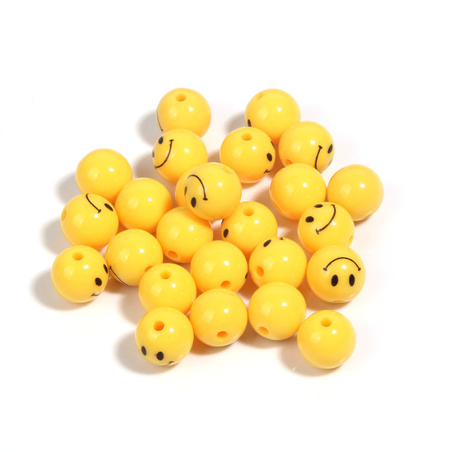Acrylic Color Cartoon Smiley Face Straight Hole Round Beads Kindergarten Educational Beads DIY Homemade Bracelet Pendant Jewelry
