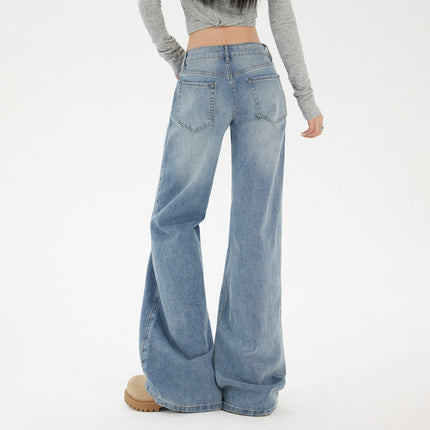 2025 American Retro Low-Waist Bootcut Pants for Women in Autum New Loose and Slim Floor-Length Jeans