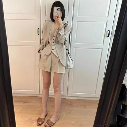 Spring 25-year-old Joker-style Horse Clip Flax Cotton V-neck Vest