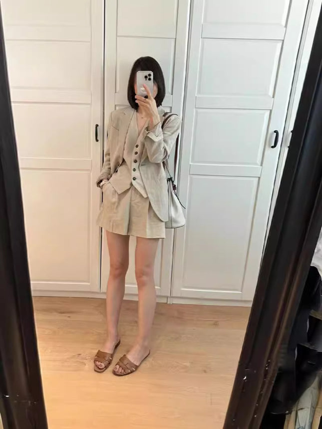 Spring 25-year-old Joker-style Horse Clip Flax Cotton V-neck Vest
