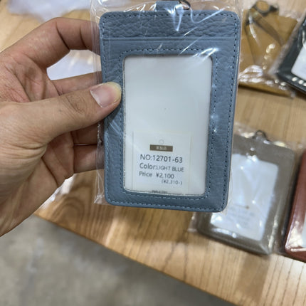 Fashion Genuine Leather Hangtag One-sided ID badge Wrist Wear Drawable Waist Card Bag Japanese and Korean Work Card Set