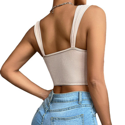Cross-border French Slim Sling Fishbone Vest Foreign Trade European and American New Retro Flower Sexy Small Vest Top for Women