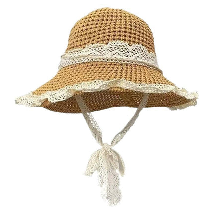 Straw Hat Seaside Large Brim Sun Hat Women's Summer Breathable Face-Covering Sun Hat Lace Beach Hat Sun Protection Hat