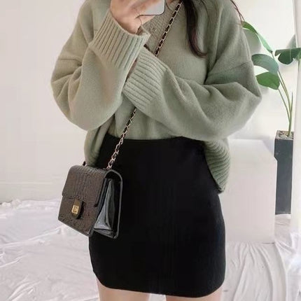 Black Woolen Skirt for Women in Autumn and Winter New Versatile Slimming Look One-Step Skirt Slim Wrap Skirt High Waist Hip Short Skirt