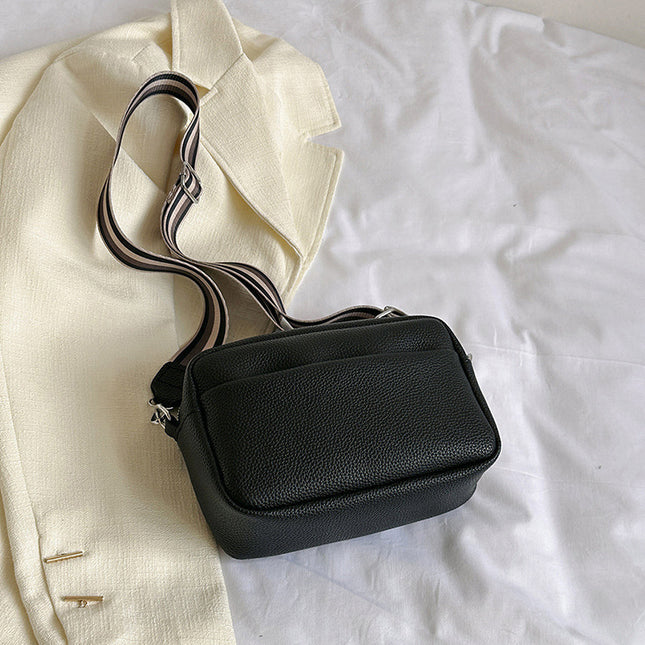 Trendy Women's Bag 2025 New Pure Color Versatile Pu Crossbody Bag Small Bag Women's Wide Shoulder Strap Shoulder Bag Small Square Bag