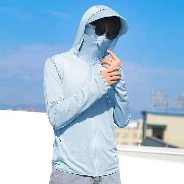 2025 Ice Feel Ice Silk Hooded Sun Protection Clothing Summer Skin Clothing Outdoor Casual Sun Protection Jacket Fishing Clothing for Men and Women