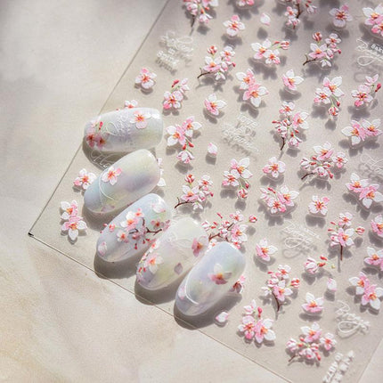 Spring Cherry Blossom Nail Stickers New Embossed 5D Three-Dimensional Japanese Style Internet Celebrity Ins Flower Nail Sticker Decorations