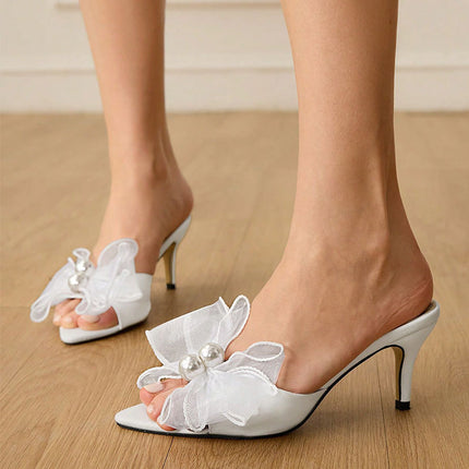 Lazy Slip-On Open-Toe Slippers for Women, Summer New Style with Bowknot, Single Strap, Outdoor Wear, Oversized Size