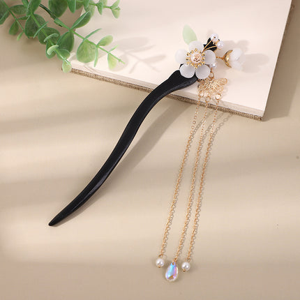 Antique Hairpin Tassel Step Wooden Hairpin Imitation Ebony Headwear Disc Hair Han Clothes Accessories Hair-pulled Ancient Clothes Hair Women