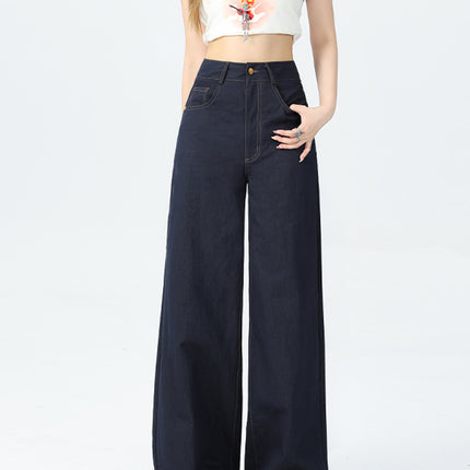 Cross-Border New American Fashion Women's Straight-Leg Raw Denim Jeans Women's Design Floor-Length Jeans Straight-Leg Pants