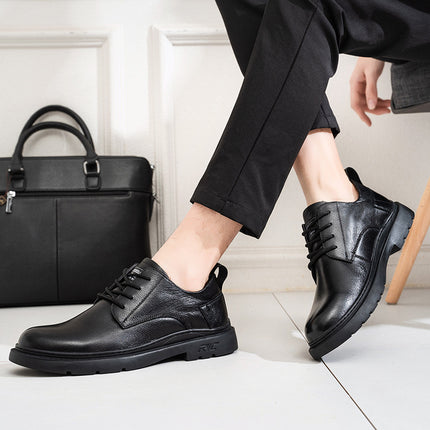 2022 new formal business men's shoes breathable first layer cowhide autumn lace-up factory direct plus velvet low-top shoes