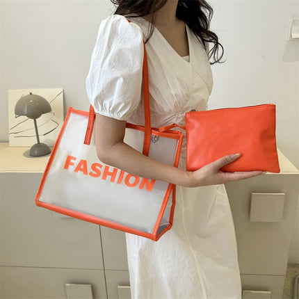 Transparent Large Bag Women's Bag 2023 Summer Simple Commuting Large Capacity Bag Portable Shoulder Tote Bag Jelly Bag