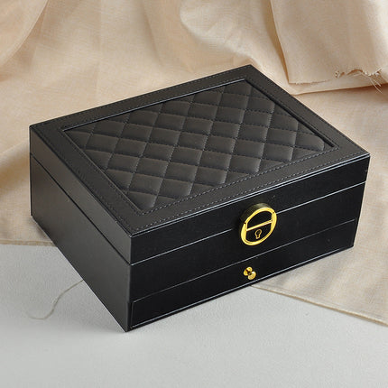 Leather Jewelry Box Double-Layer Jewelry Bracelet Box with Hardware Lock for Storing Rings and Earrings, Fashionable Jewelry Storage