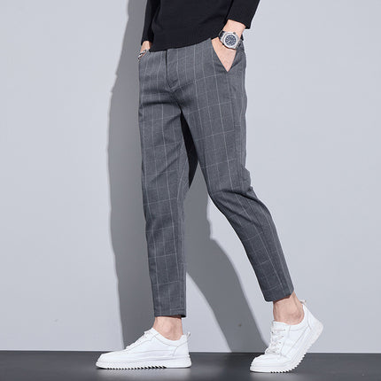 Plaid Men's Slim-Fit Trousers, Stretchy Pants, Autumn Light Business Plaid Pants, Casual Pants, Men's High-End