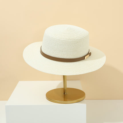 Straw Hat Bohemian Flat Brim Flat Top British Hat Women's Summer Outing Sunshade Sunscreen Hat Flat Top Straw Hat Beyond Piece
