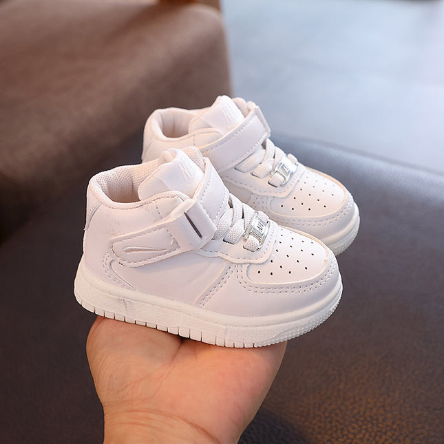 Girls Boys 2024 Autumn New Board Shoes Soft Sole White Shoes Breathable Mid-top Velcro Casual sneaker Trendy