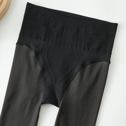 Black Spring and Autumn one-piece fake transparent skin color high waist thick leggings women's transparent pantyhose winter outer wear love