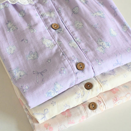 Summer Cotton Short-sleeved Shorts Double-layer Yarn Crewneck Lic Collar Women's Pajamas Home Wear Soft and Sweet Outer Wear