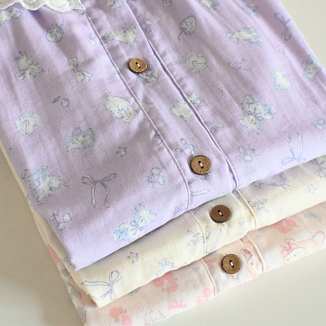 Summer Cotton Short-sleeved Shorts Double-layer Yarn Crewneck Lic Collar Women's Pajamas Home Wear Soft and Sweet Outer Wear