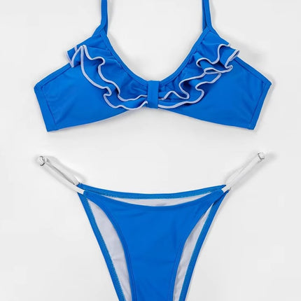 Billion Swimming Fashion Sexy Ruffled Solid Color Swimsuit Swimsuit Split Women's Bikini suit European and American Bikini