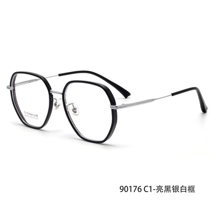90176 Polygonal Titanium Eyeglass Frame Tr Large Frame Prescription Glasses for Women, Can Be Customized with Prescription Lenses or Non-Prescription Lenses