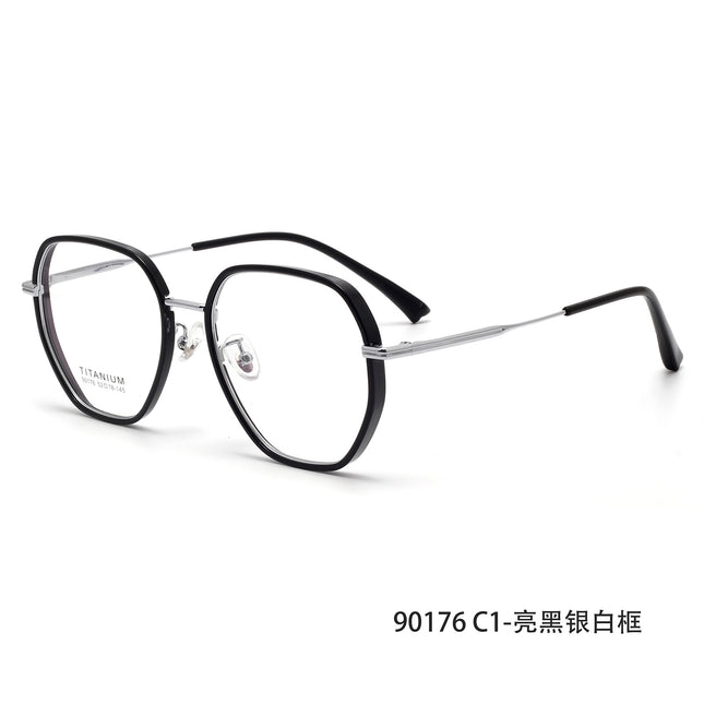 90176 Polygonal Titanium Eyeglass Frame Tr Large Frame Prescription Glasses for Women, Can Be Customized with Prescription Lenses or Non-Prescription Lenses