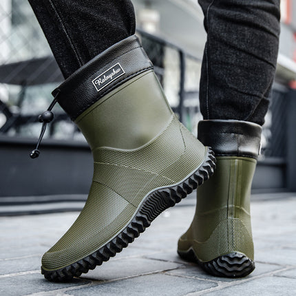 Rain Boots for Men, Outdoor Women's Fishing Shoes, Mid-Tube Non-Slip Kitchen Waterproof Shoes, Military Rain Boots, Takeaway Rider Rubber Shoes
