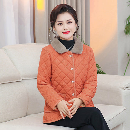 Mother's Winter fleece-lined Cotton Coat Coat New Thickened Cotton Coat for Middle-aged and Elderly Casual Cold-proof Warm Cotton Coat All-match
