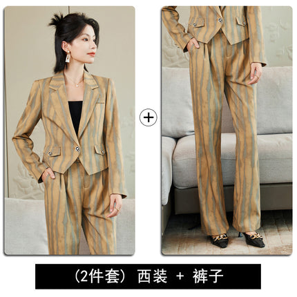 Khaki Suit Women's 2024 Autumn and Winter Fashion Green Business Wear European and American Casual Wide Long Two-Piece Suit